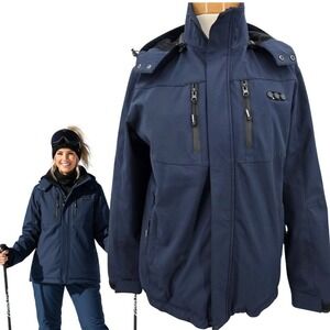 ARRIS Navy Blue Ski Jacket Waterproof Hooded Full Zip Heated Size Large NWT